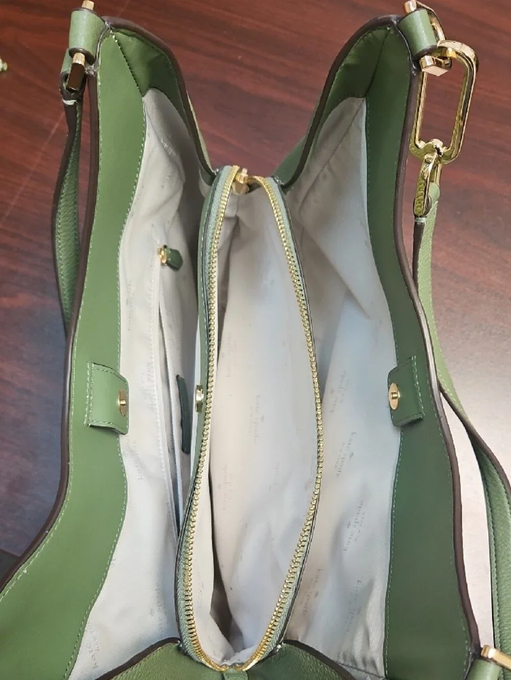 kate spade Olive Green Pebbled Leather Shoulder Bag with Gold Hardware